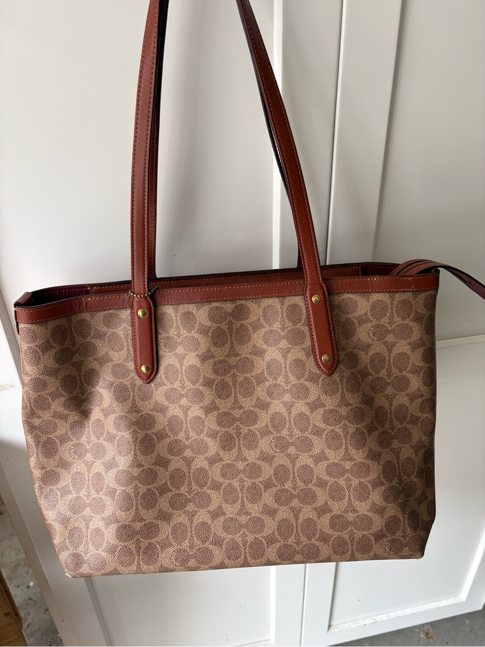 Coach Signature Canvas Tote in Tan with Brown Trim